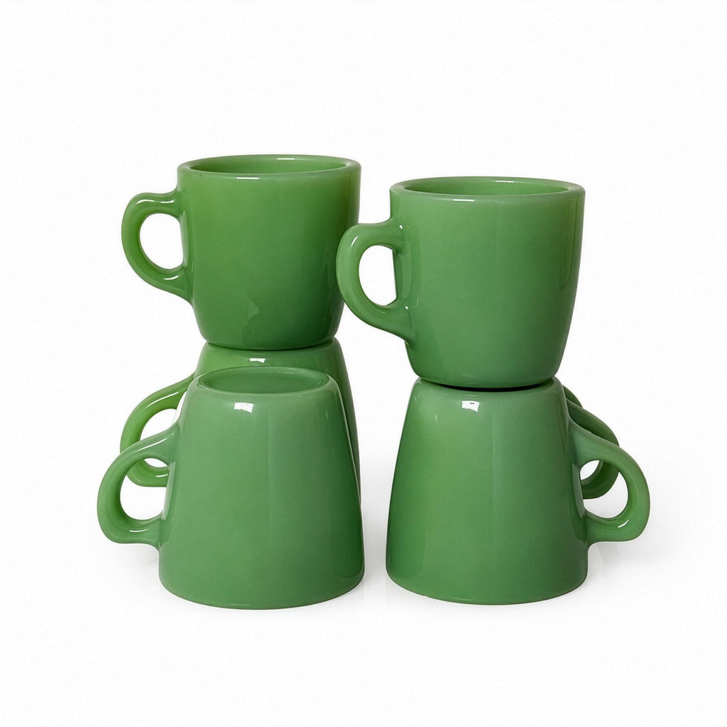 Set of Six Vintage Jadeite Glass Restaurant Mugs, American Tableware — image 2