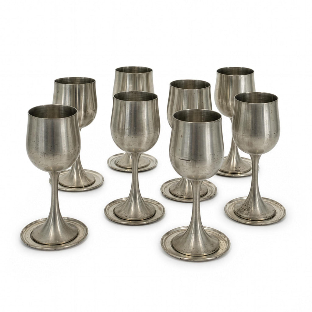 Vintage Pewter Wine Goblet Set of Eight with Coasters, 1960s Design