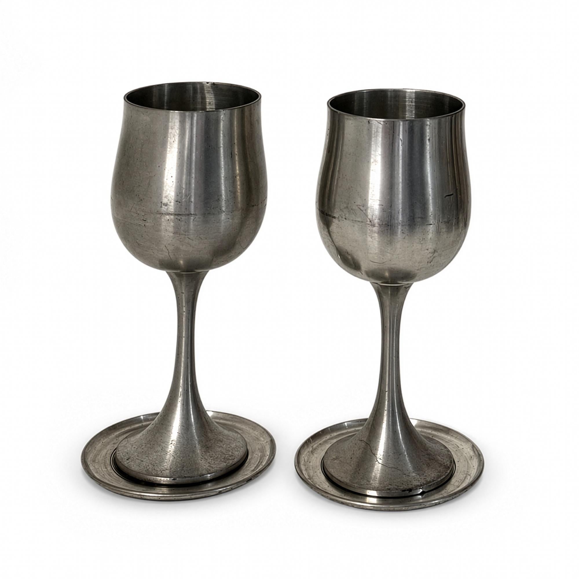 Vintage Pewter Wine Goblet Set of Eight with Coasters, 1960s Design