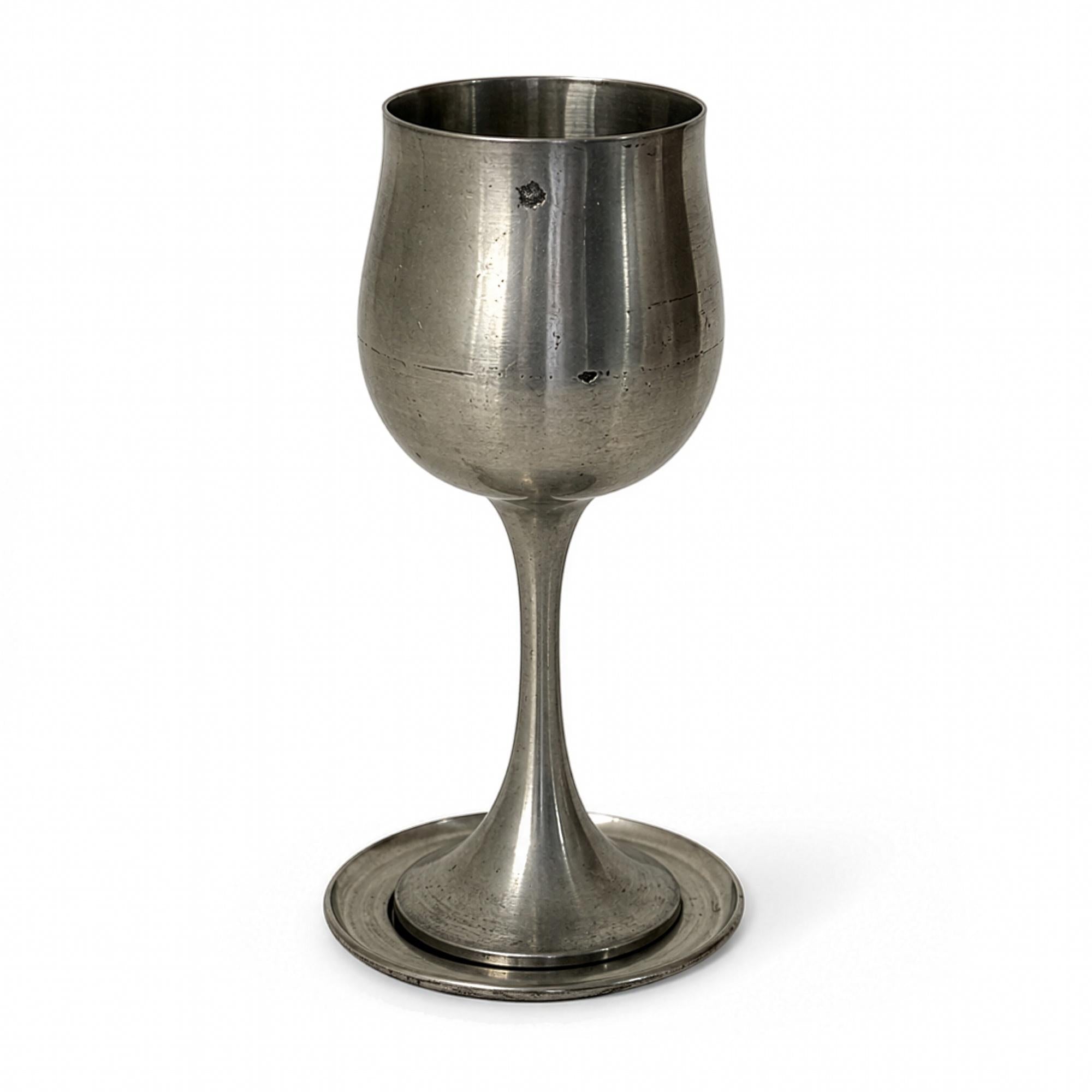 Vintage Pewter Wine Goblet Set of Eight with Coasters, 1960s Design