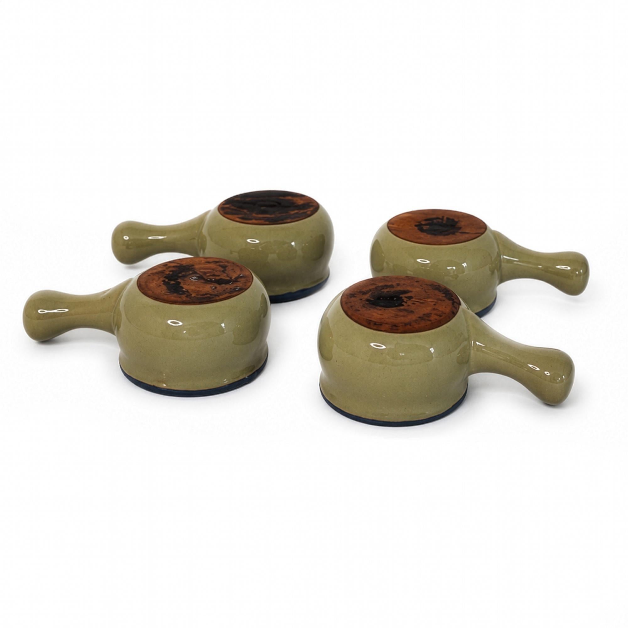 Vintage Stoneware Butter Warmers Set of Four with Metal Stands, 1970s — image 10