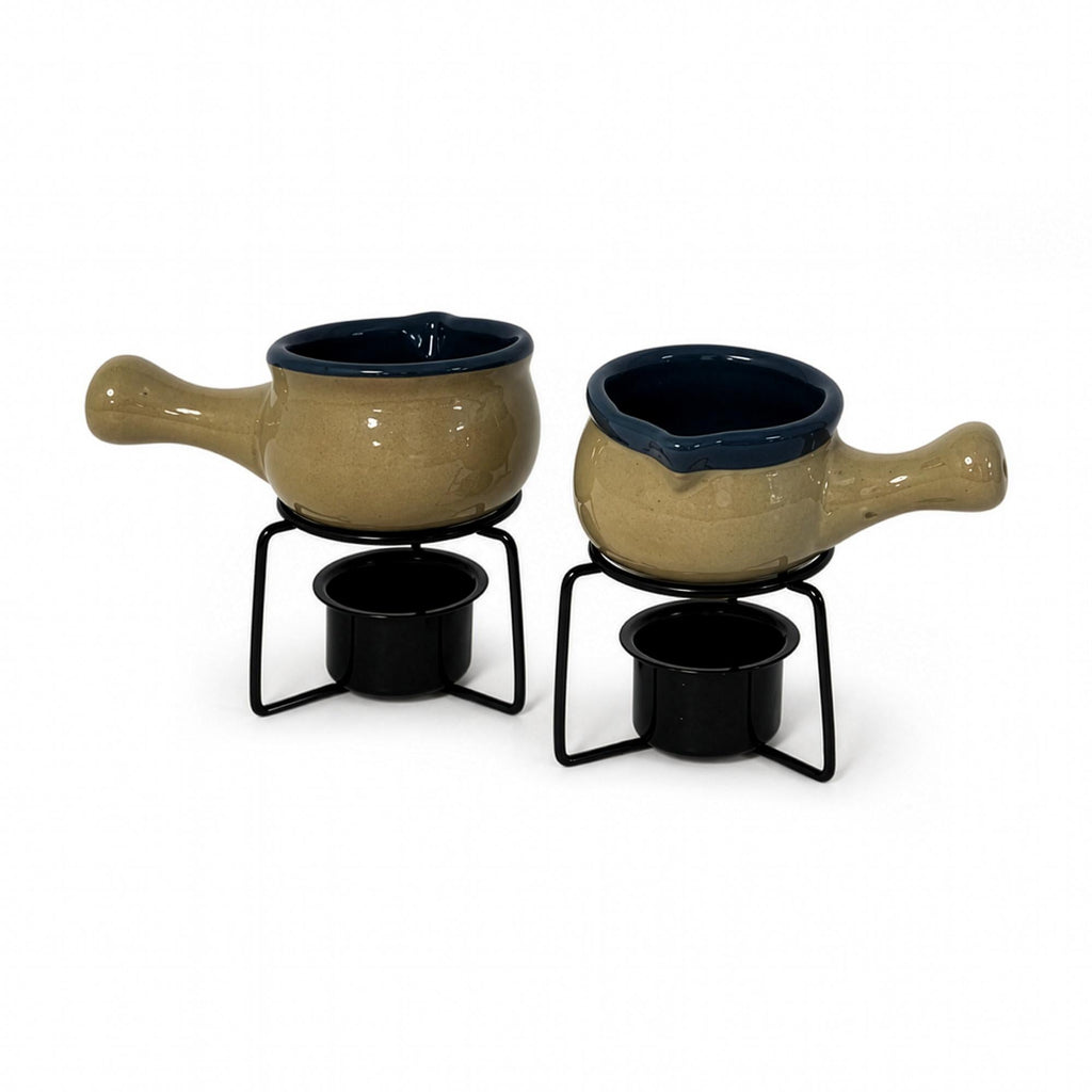 Vintage Stoneware Butter Warmers Set of Four with Metal Stands, 1970s — image 12
