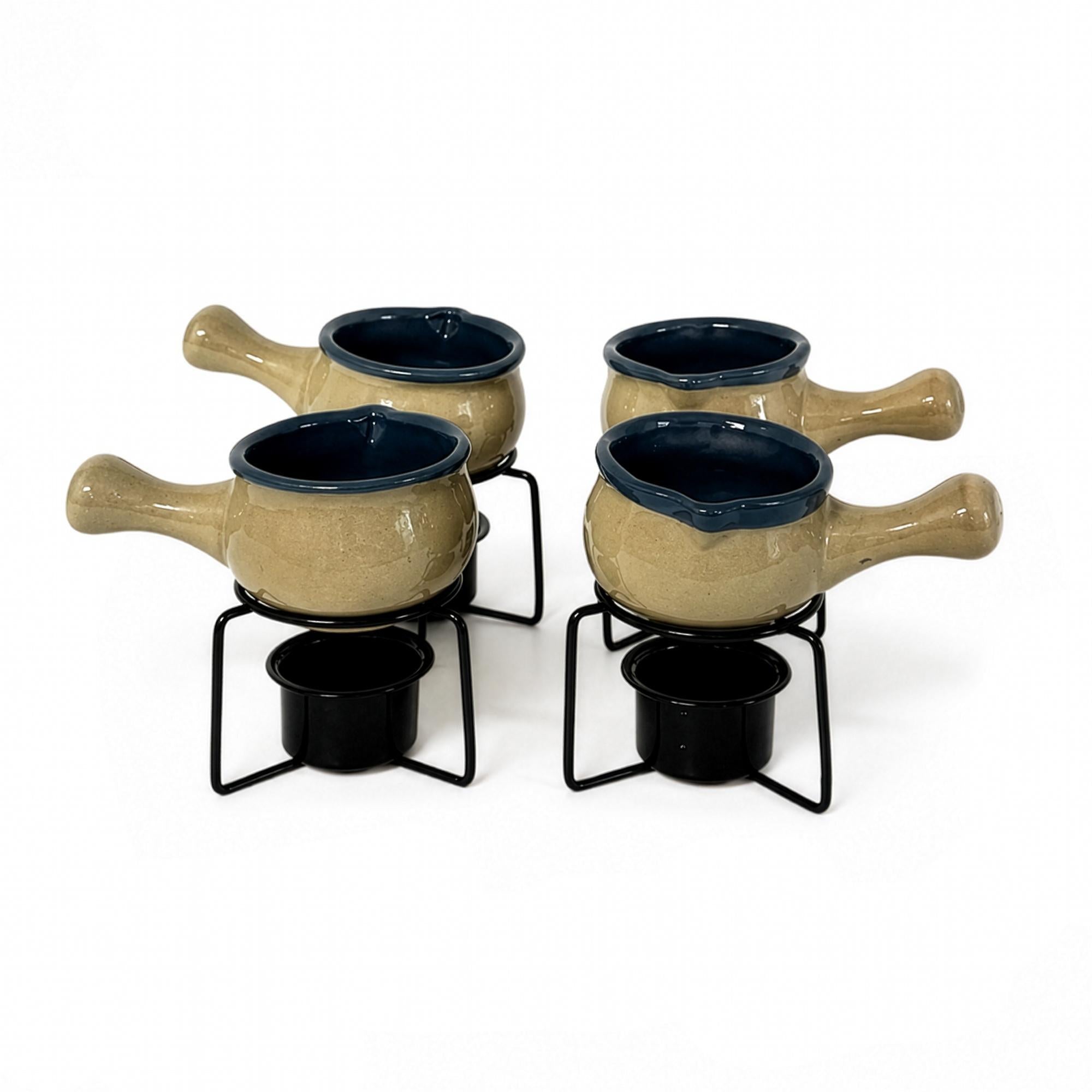 Vintage Stoneware Butter Warmers Set of Four with Metal Stands, 1970s — image 13