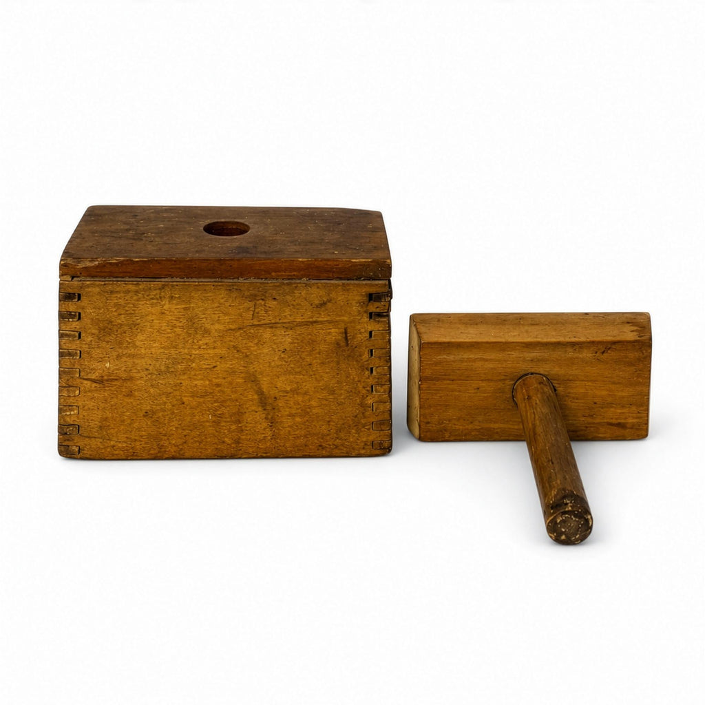 Vintage Wooden Butter Mold and Press, Rectangular Box, Folk Art — image 8