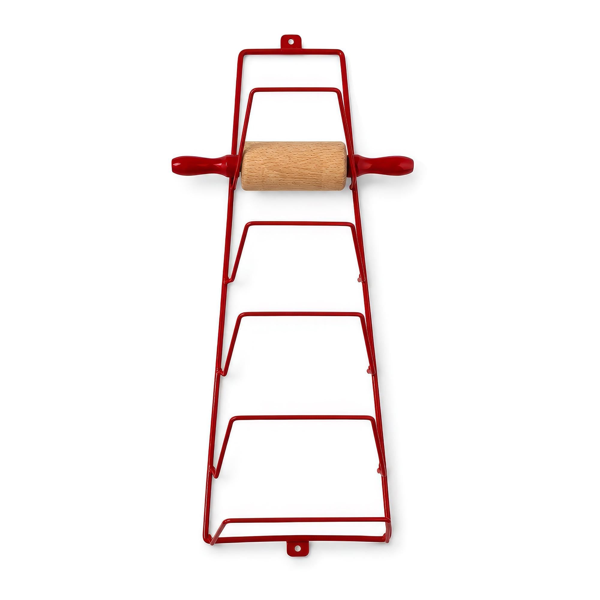 Vintage Wooden Rolling Pins Set with Red Handles and Wall Rack — image 4