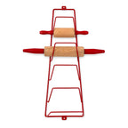 Vintage Wooden Rolling Pins Set with Red Handles and Wall Rack — image 5