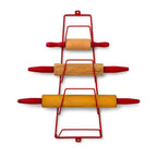 Vintage Wooden Rolling Pins Set with Red Handles and Wall Rack — image 6