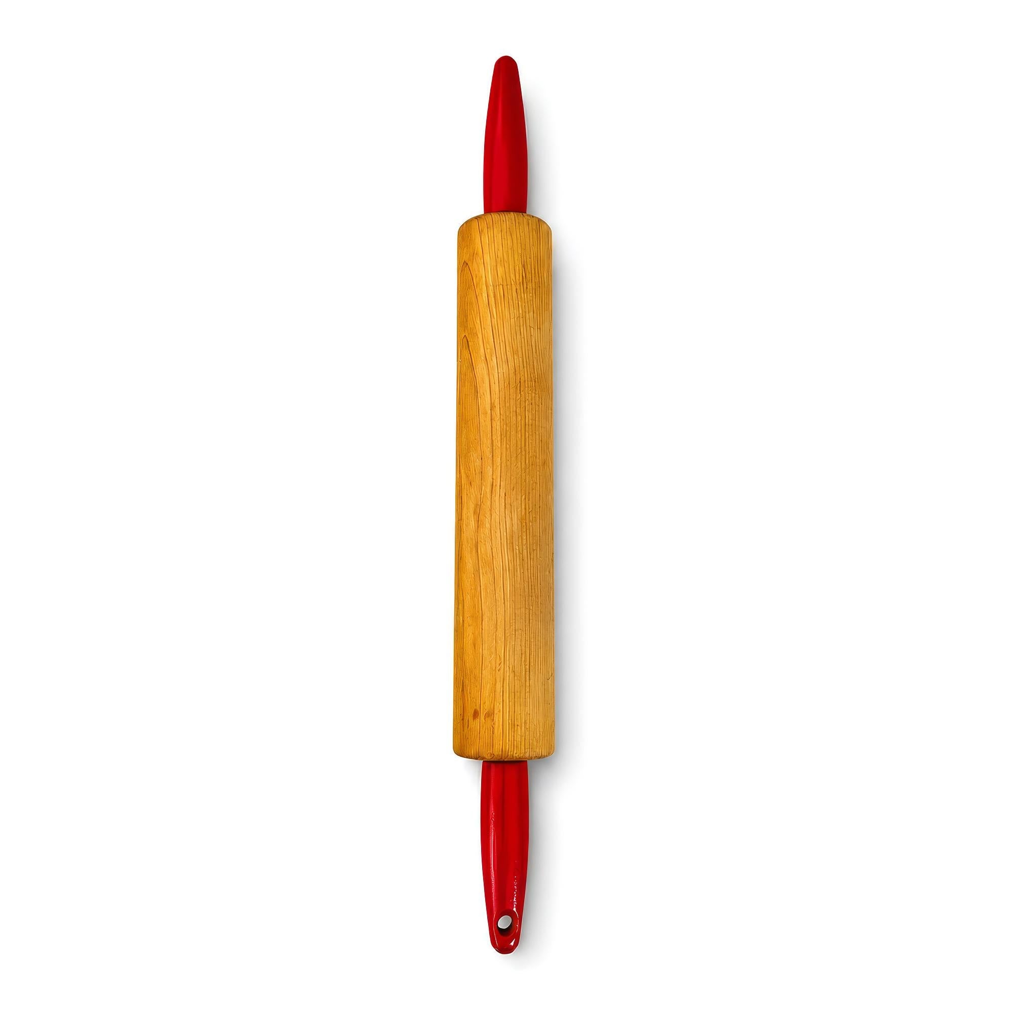Vintage Wooden Rolling Pins Set with Red Handles and Wall Rack — image 11