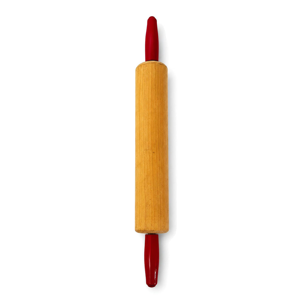 Vintage Wooden Rolling Pins Set with Red Handles and Wall Rack — image 12