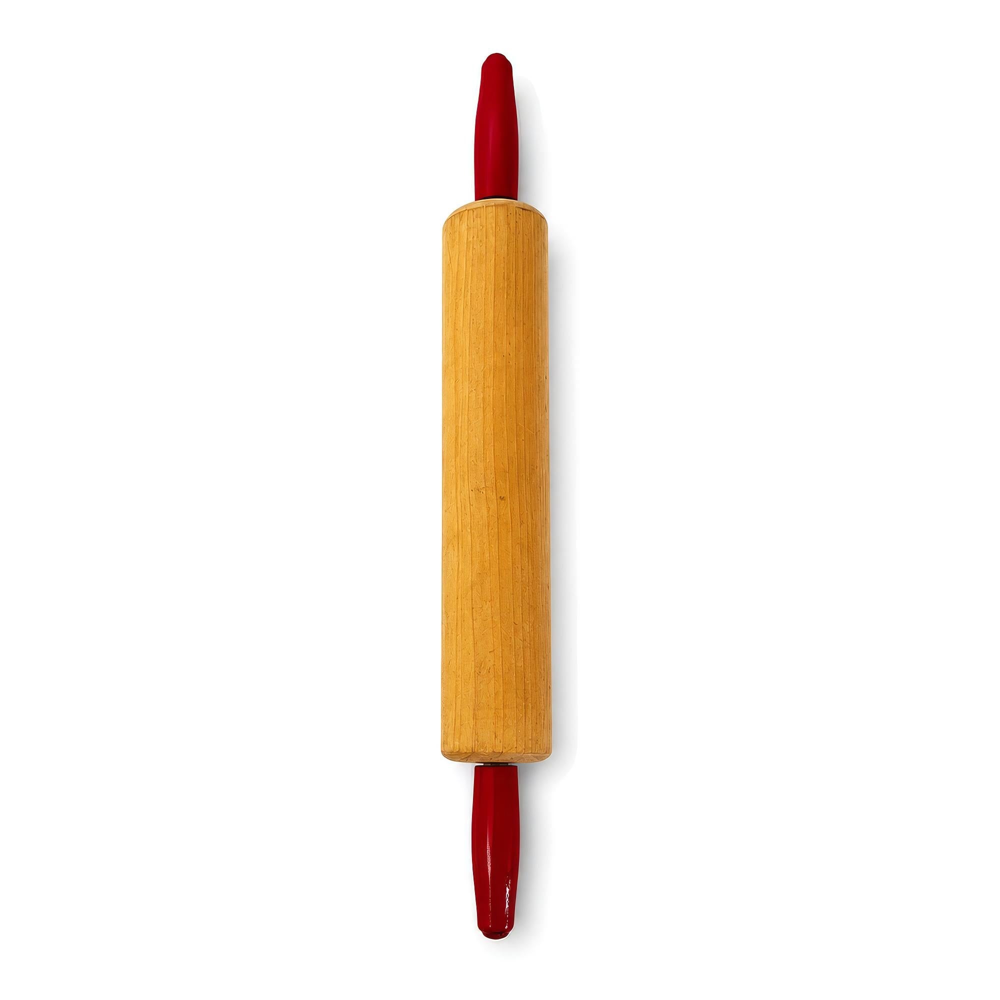 Vintage Wooden Rolling Pins Set with Red Handles and Wall Rack — image 12