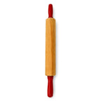 Vintage Wooden Rolling Pins Set with Red Handles and Wall Rack — image 13