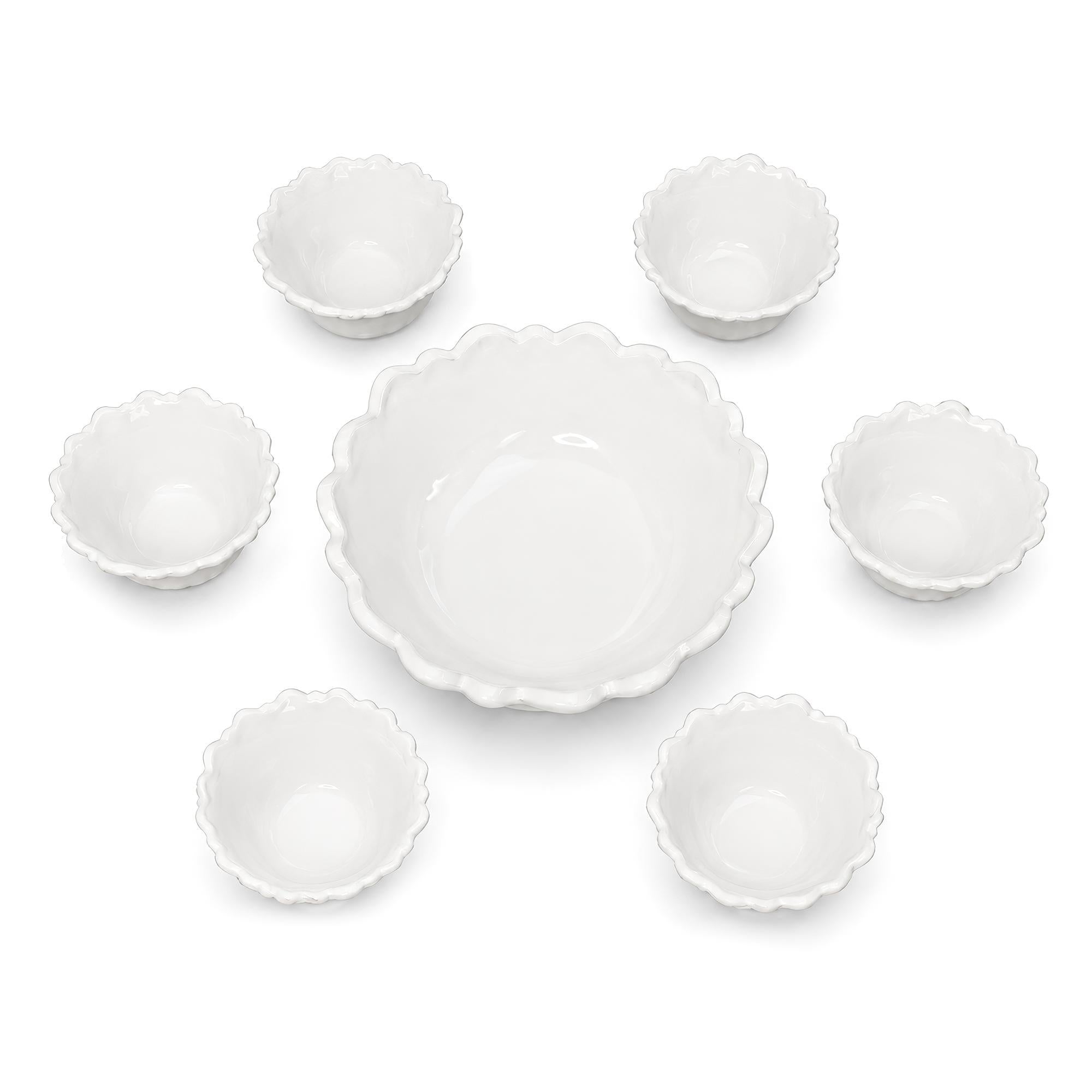 Vintage Indiana Glass Wild Rose Milk Glass Seven-Piece Bowl Set, 1960s — image 2