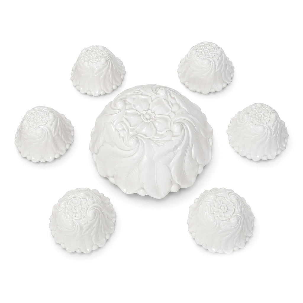 Vintage Indiana Glass Wild Rose Milk Glass Seven-Piece Bowl Set, 1960s — image 3