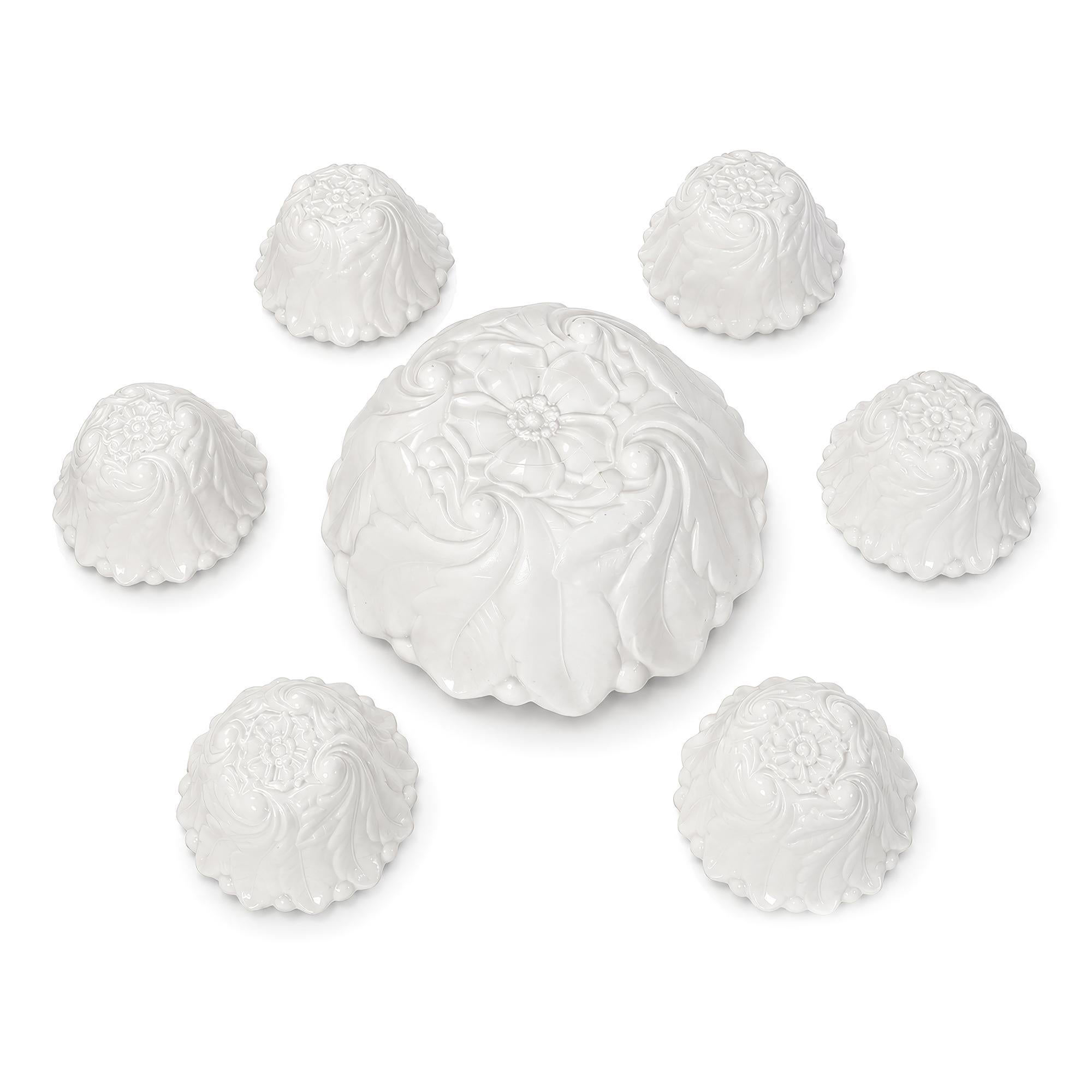 Vintage Indiana Glass Wild Rose Milk Glass Seven-Piece Bowl Set, 1960s — image 3