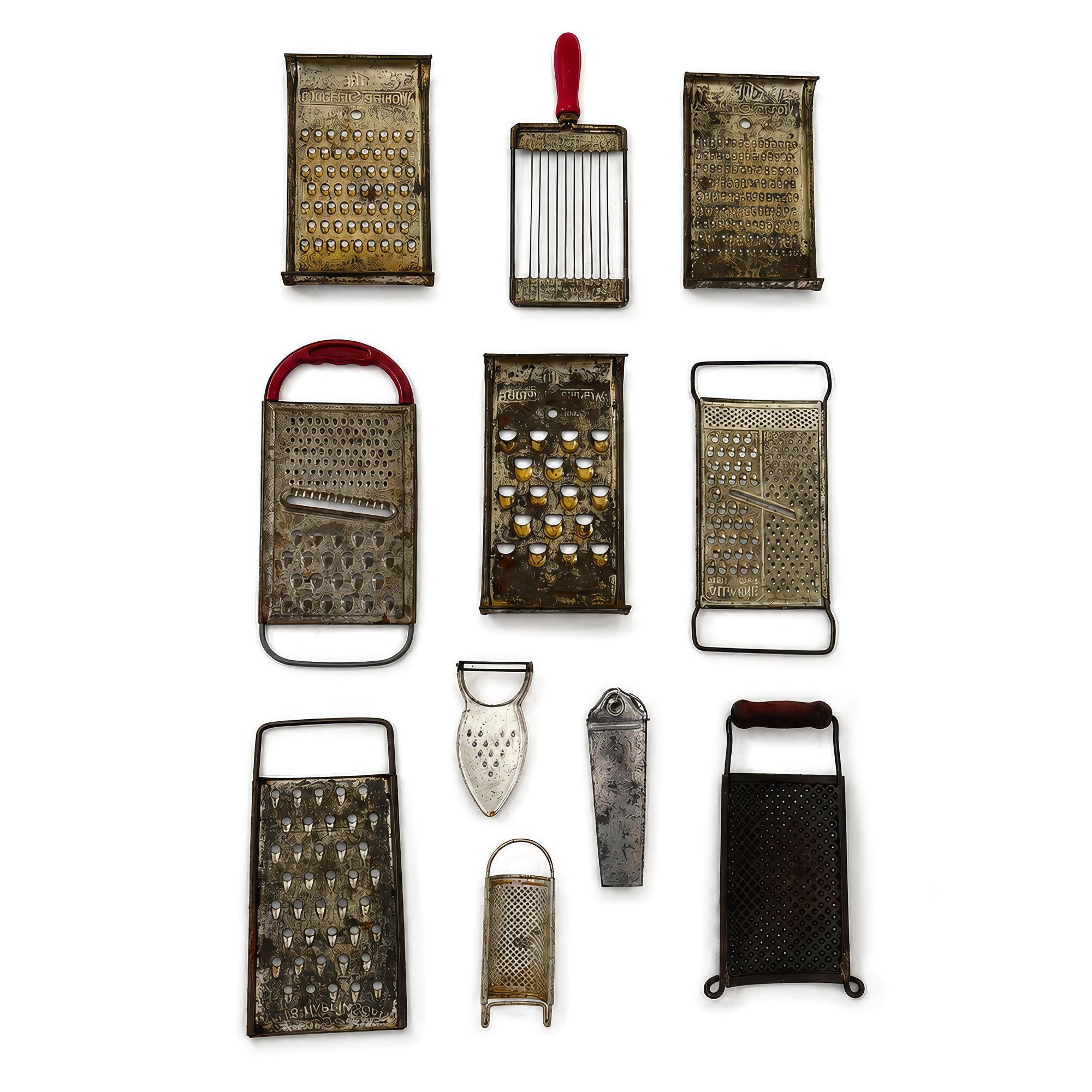 Wall Installation of Eleven Antique and Vintage Metal Kitchen Graters — image 2