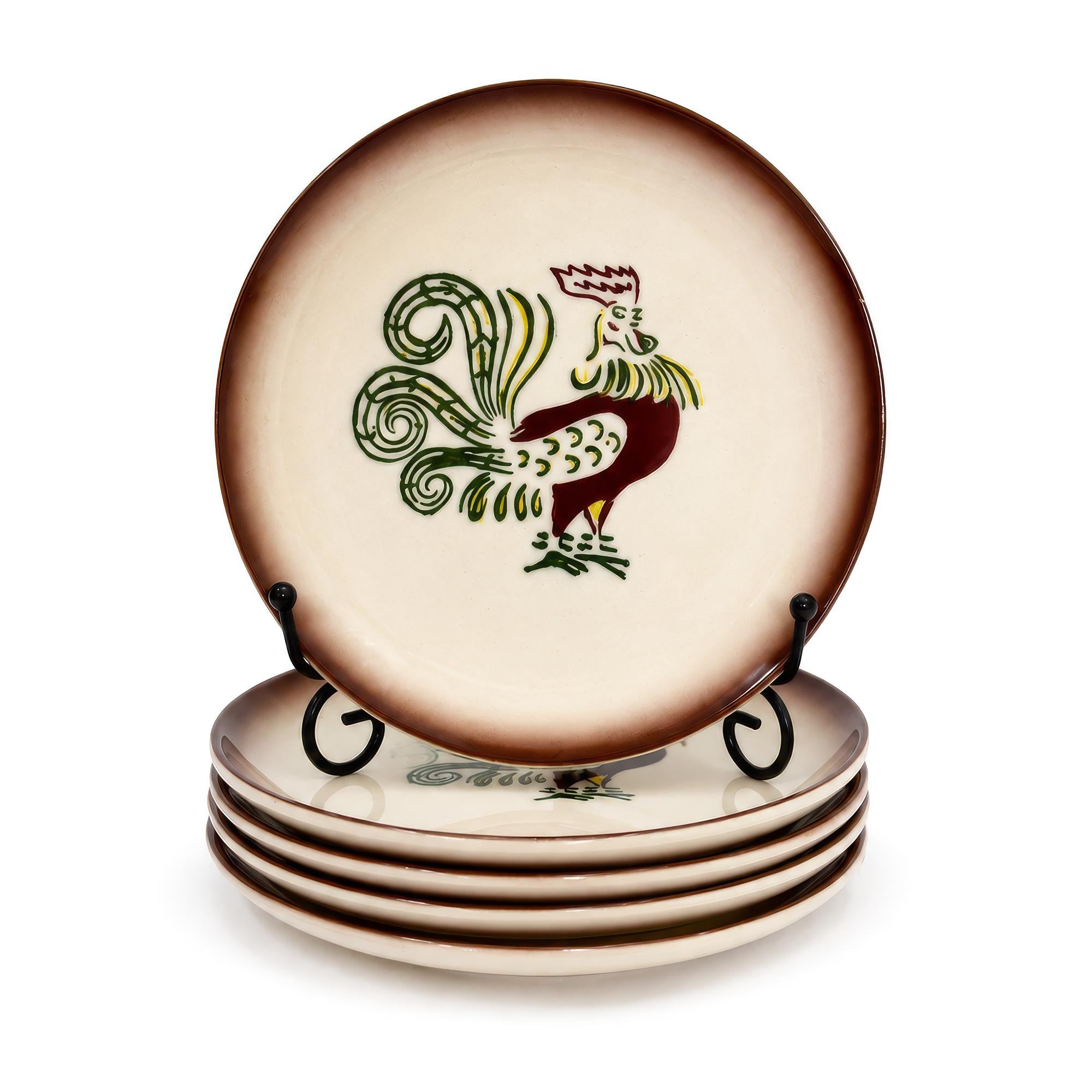 Set of Five Vintage Brock Chanticleer Rooster Plates — image 3