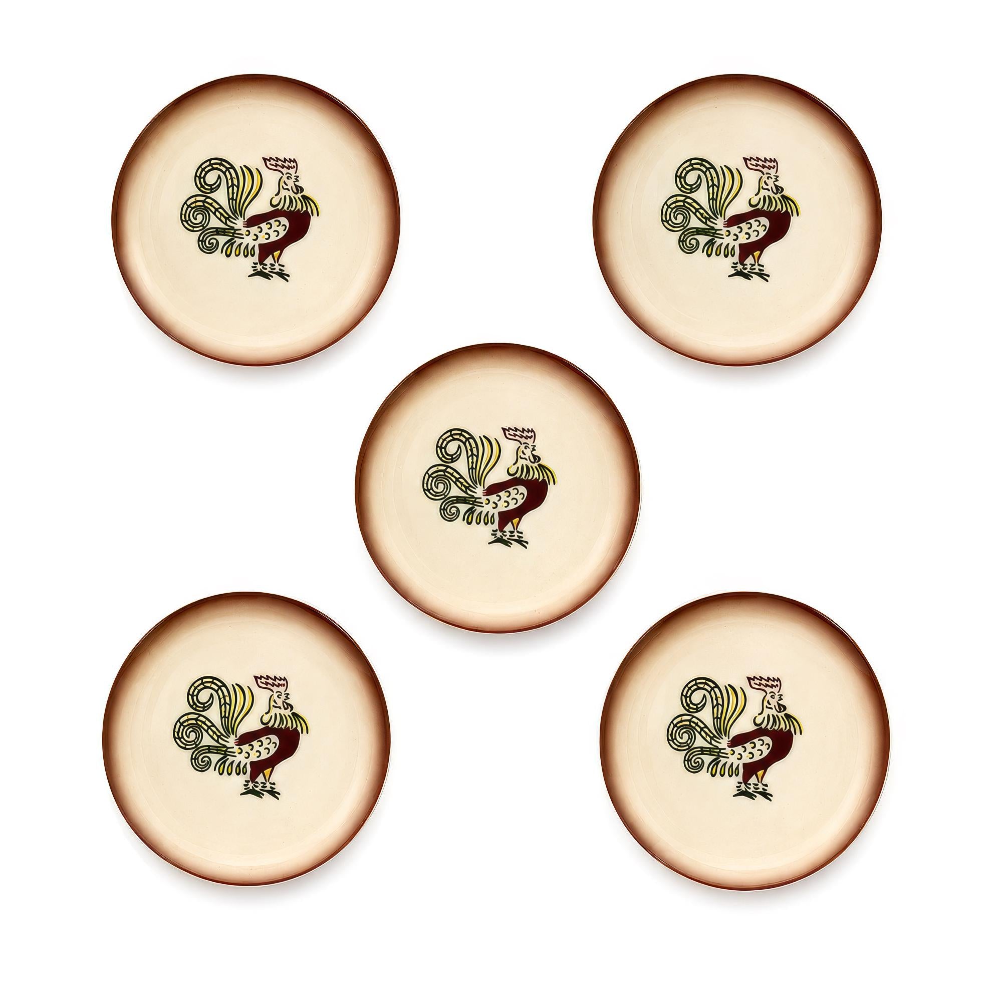 Set of Five Vintage Brock Chanticleer Rooster Plates — image 4