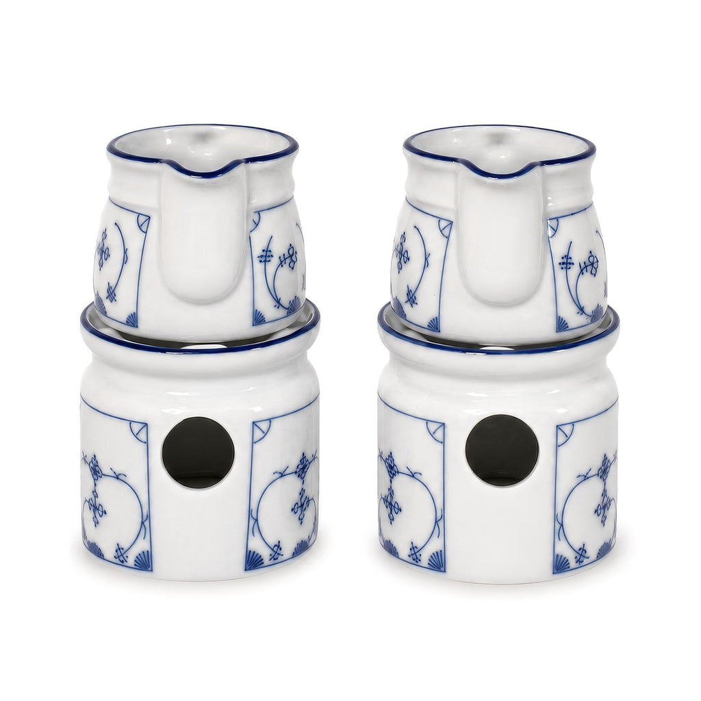 Set of Two Vintage German Blue and White Ceramic Butter Warmers — image 2