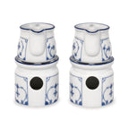 Set of Two Vintage German Blue and White Ceramic Butter Warmers — image 2