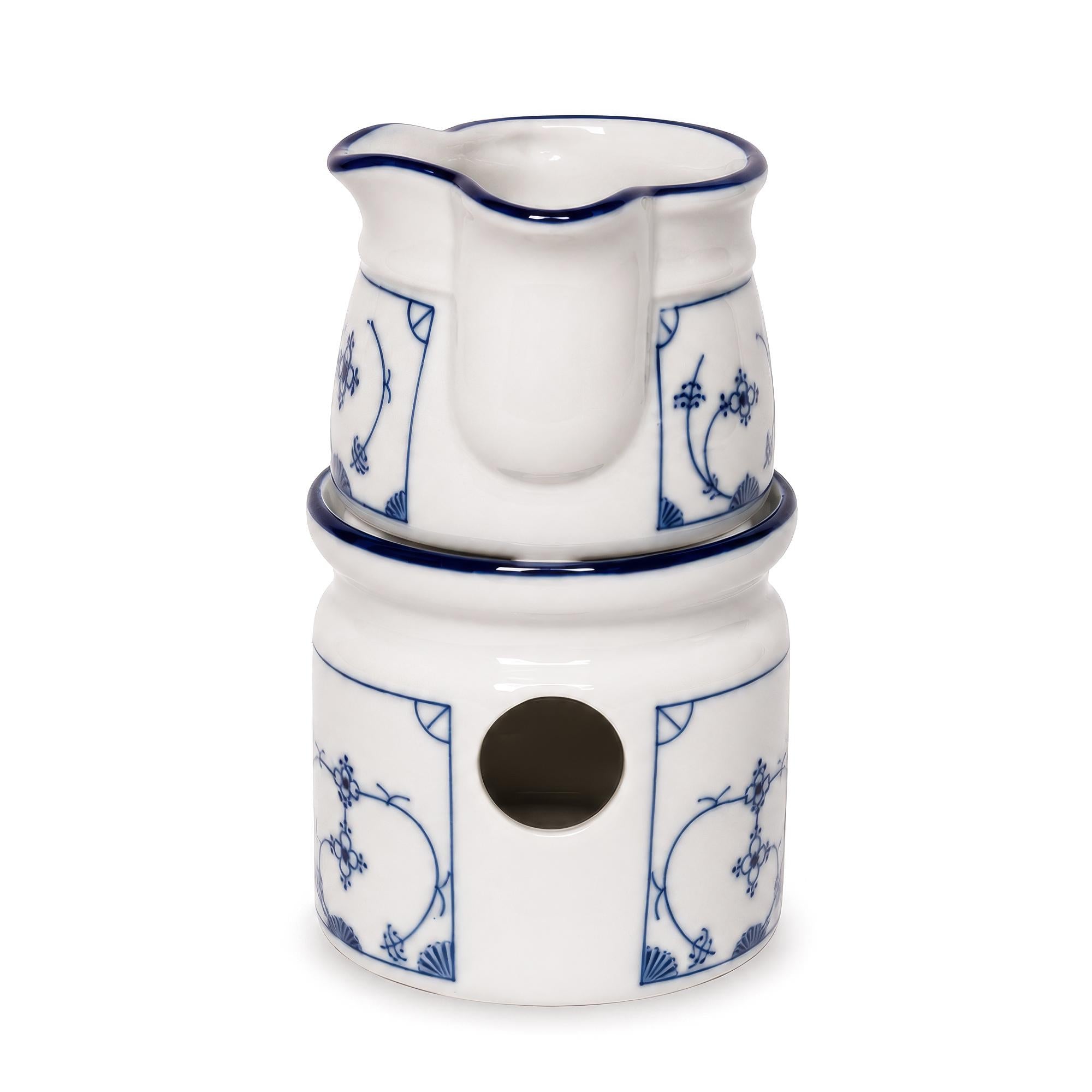 Set of Two Vintage German Blue and White Ceramic Butter Warmers — image 4