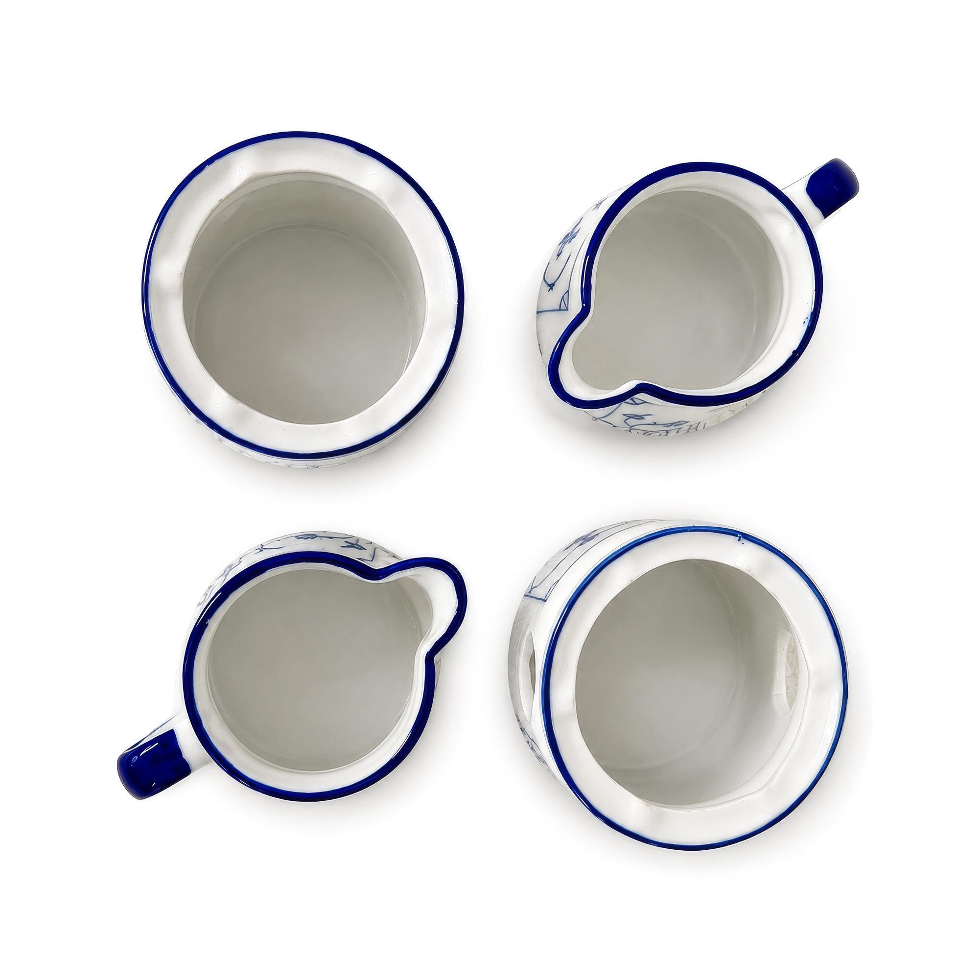 Set of Two Vintage German Blue and White Ceramic Butter Warmers — image 6