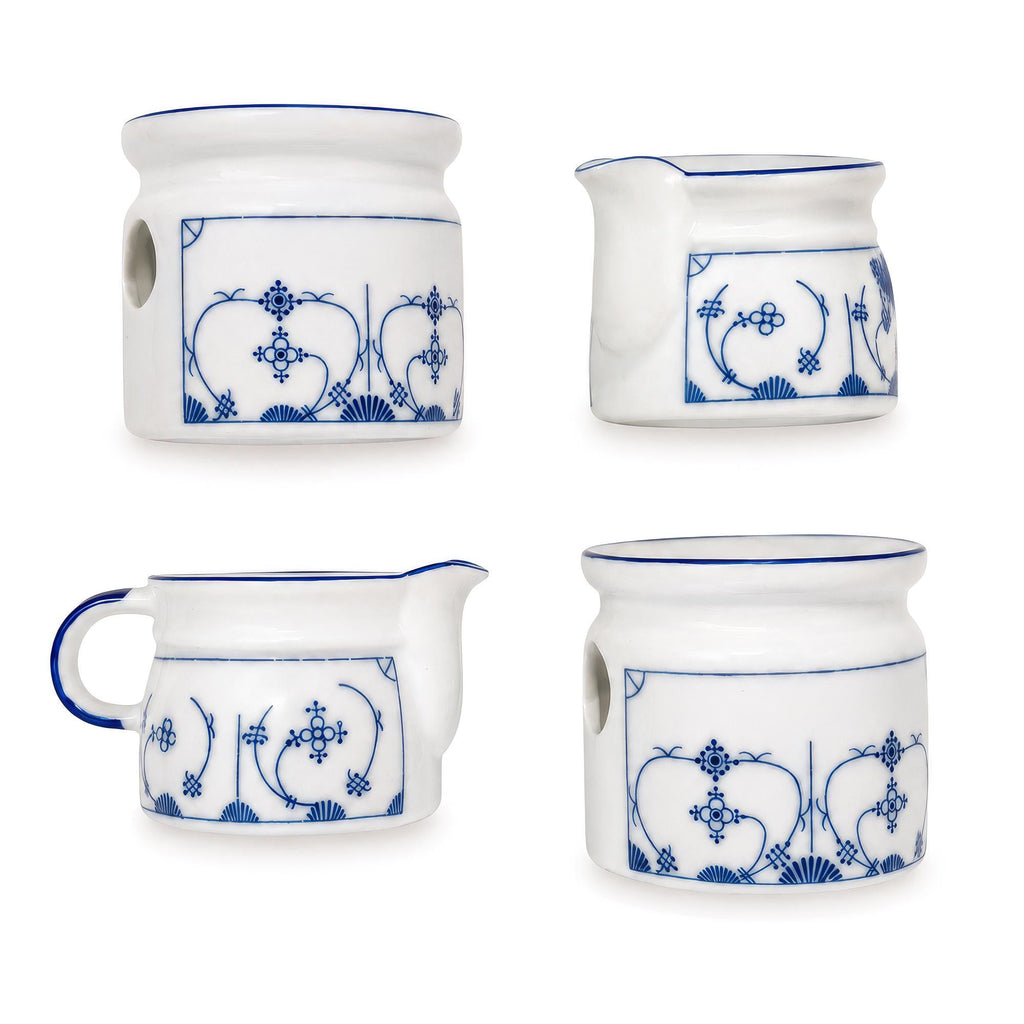 Set of Two Vintage German Blue and White Ceramic Butter Warmers — image 7