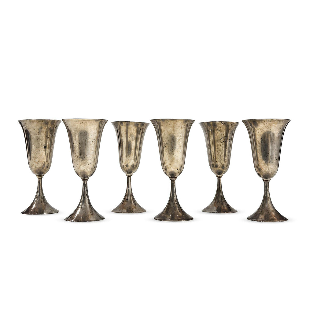 Vintage Set of Six Sculptural Pewter Goblets with Flared Rims — image 3