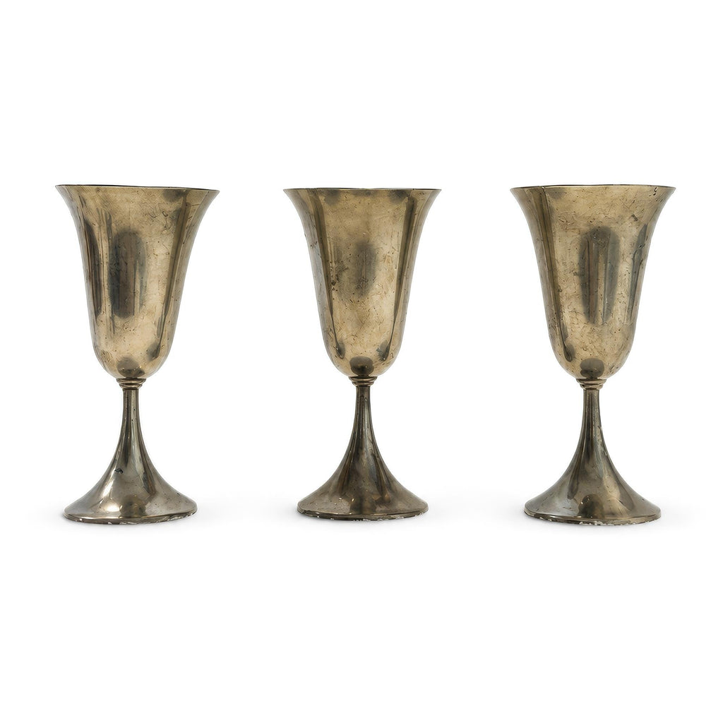 Vintage Set of Six Sculptural Pewter Goblets with Flared Rims — image 4