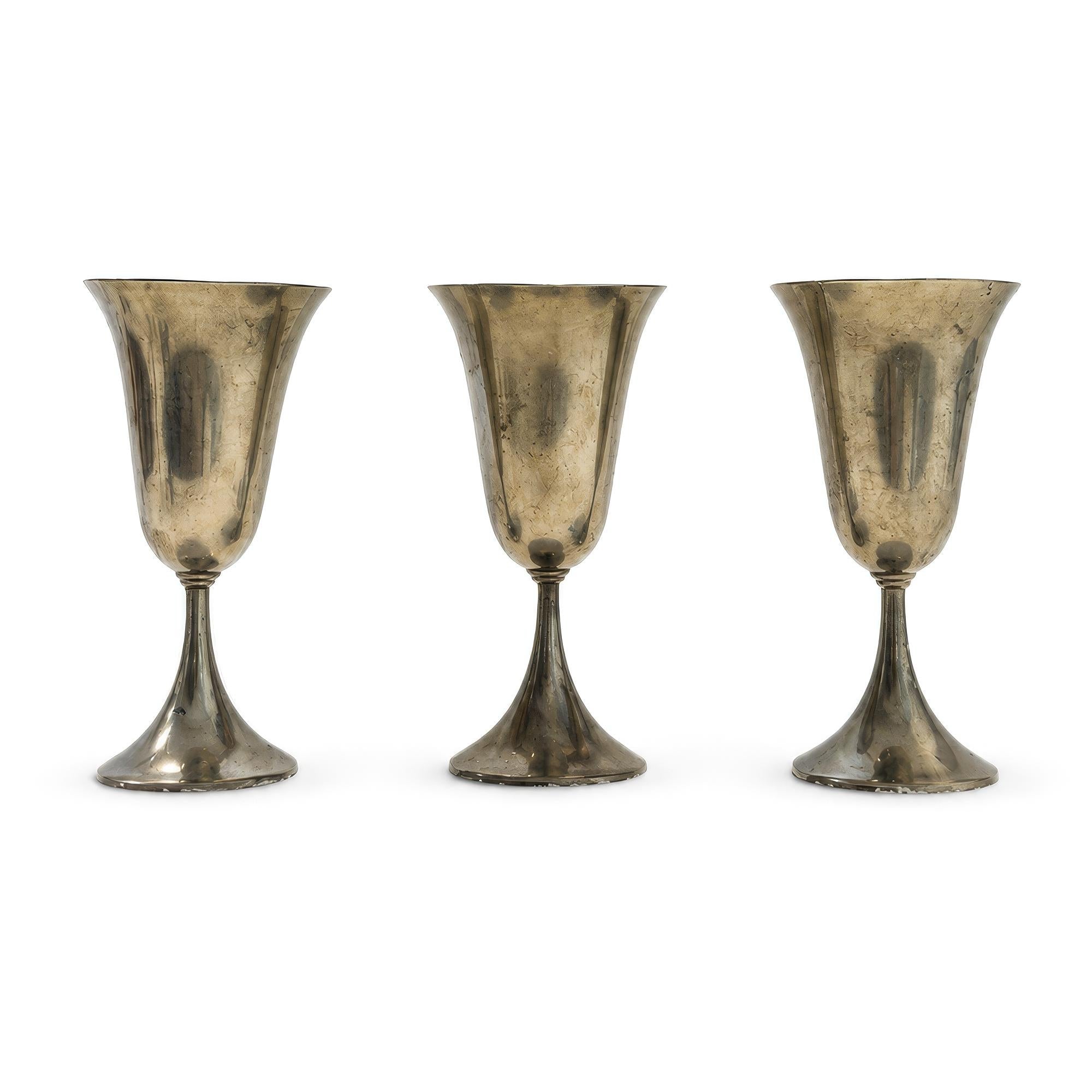 Vintage Set of Six Sculptural Pewter Goblets with Flared Rims — image 4