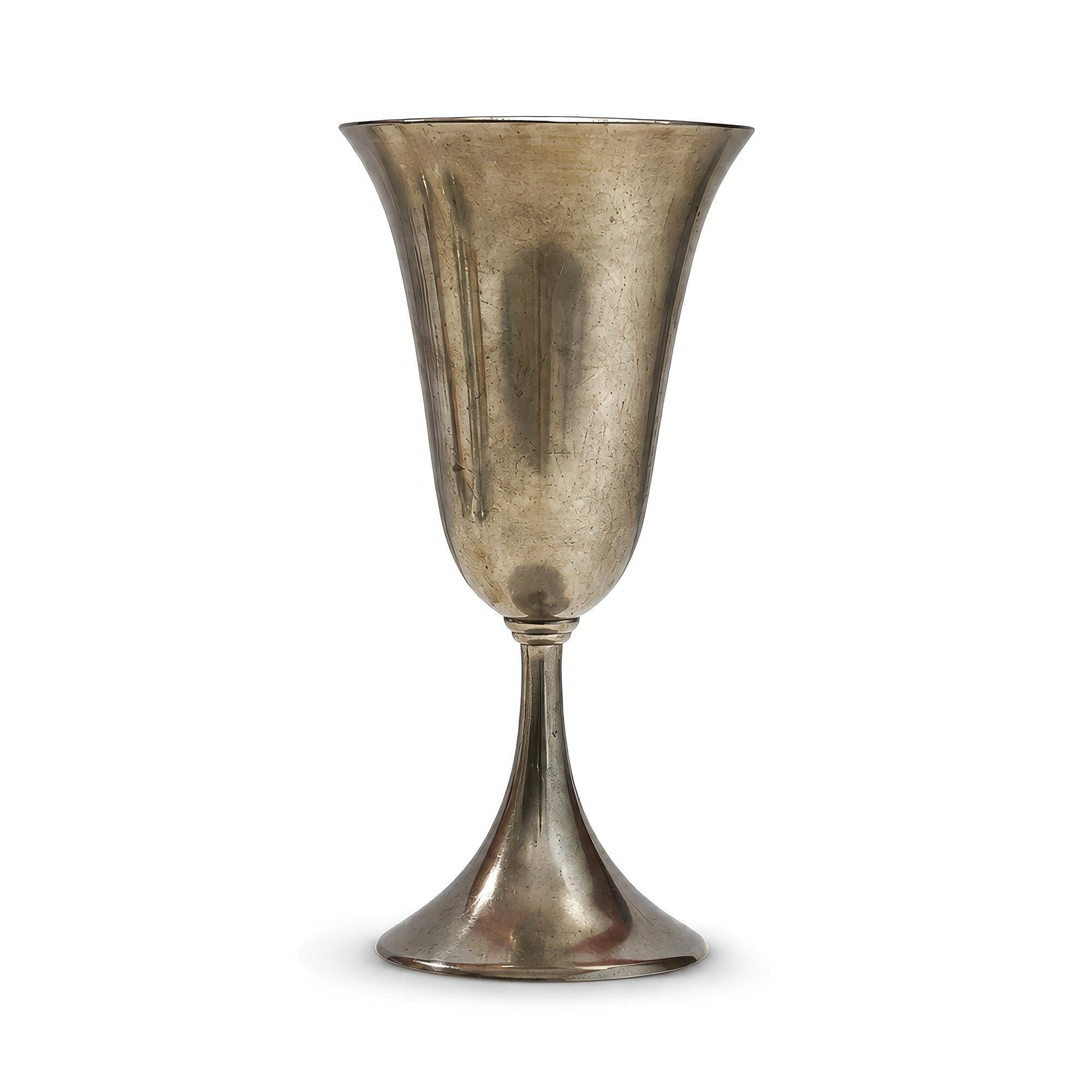 Vintage Set of Six Sculptural Pewter Goblets with Flared Rims — image 6
