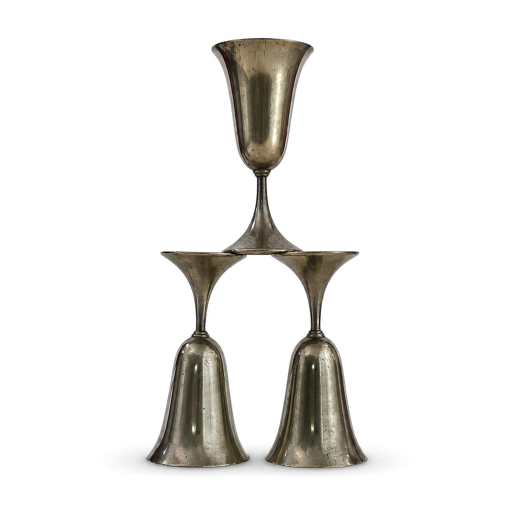 Vintage Set of Six Sculptural Pewter Goblets with Flared Rims — image 11