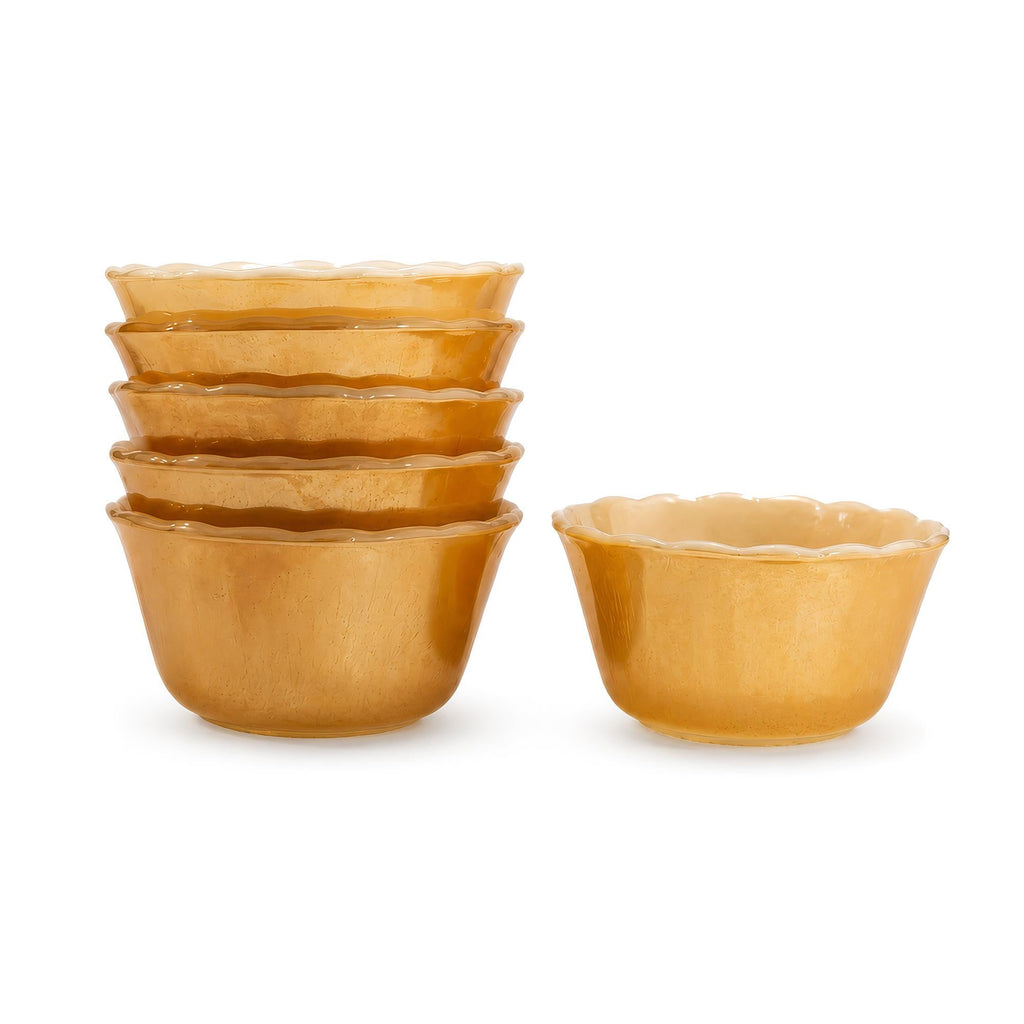 Fire King Peach Lustre Scalloped Custard Cups, Set of Six, Mid-Century Modern — image 2