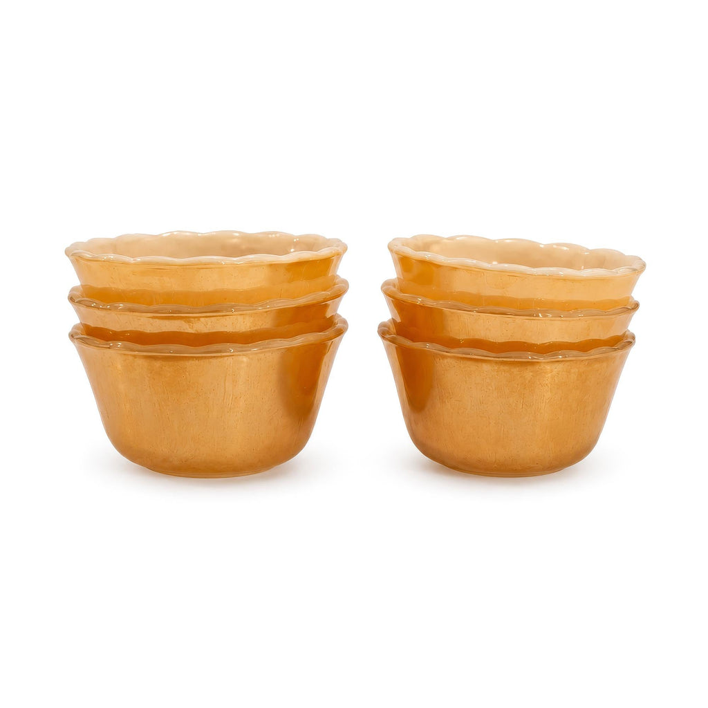 Fire King Peach Lustre Scalloped Custard Cups, Set of Six, Mid-Century Modern — image 3