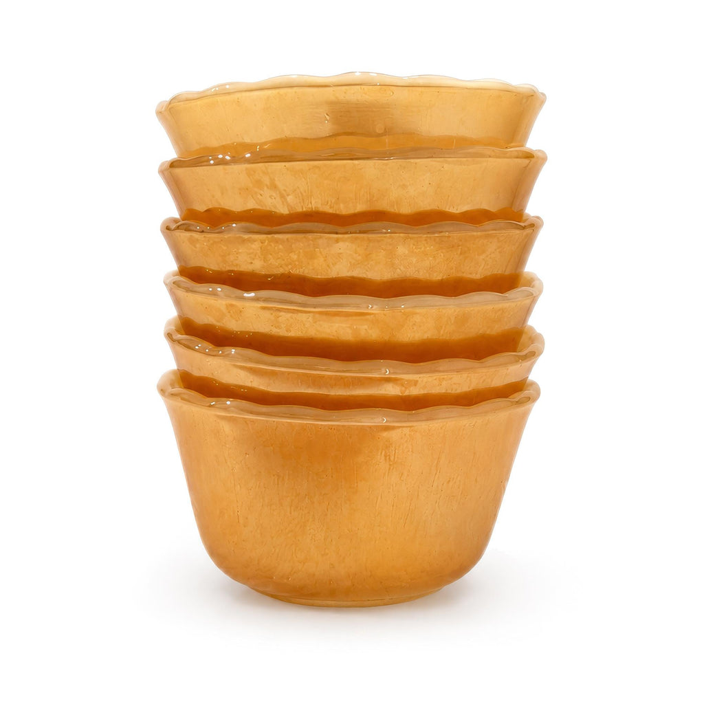 Fire King Peach Lustre Scalloped Custard Cups, Set of Six, Mid-Century Modern — image 4