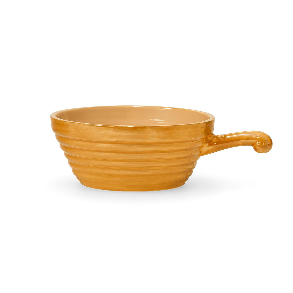 Set of Six Fire King Peach Lustre Handled Soup Bowls, Mid-Century — image 5