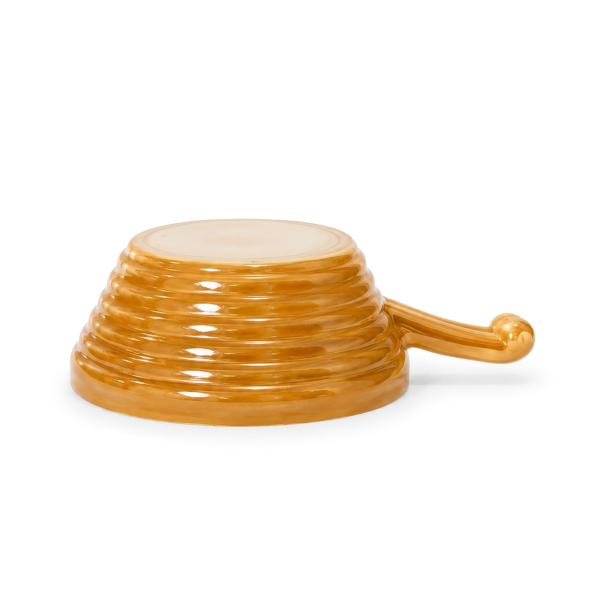 Set of Six Fire King Peach Lustre Handled Soup Bowls, Mid-Century — image 6