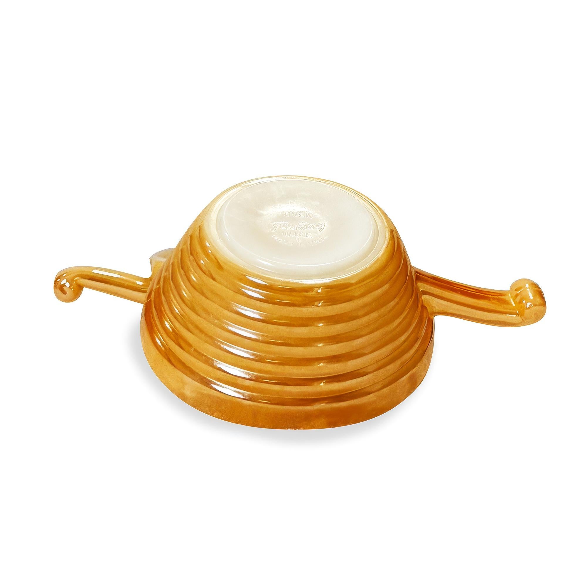 Set of Six Fire King Peach Lustre Handled Soup Bowls, Mid-Century — image 7