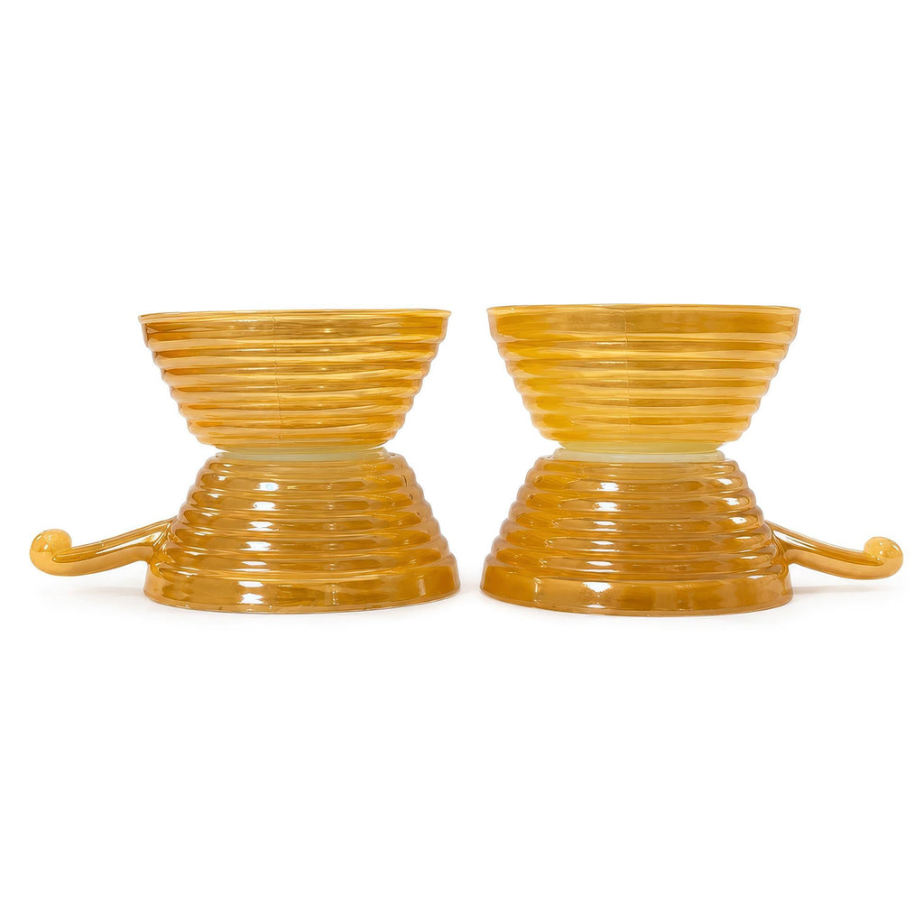 Set of Six Fire King Peach Lustre Handled Soup Bowls, Mid-Century — image 9