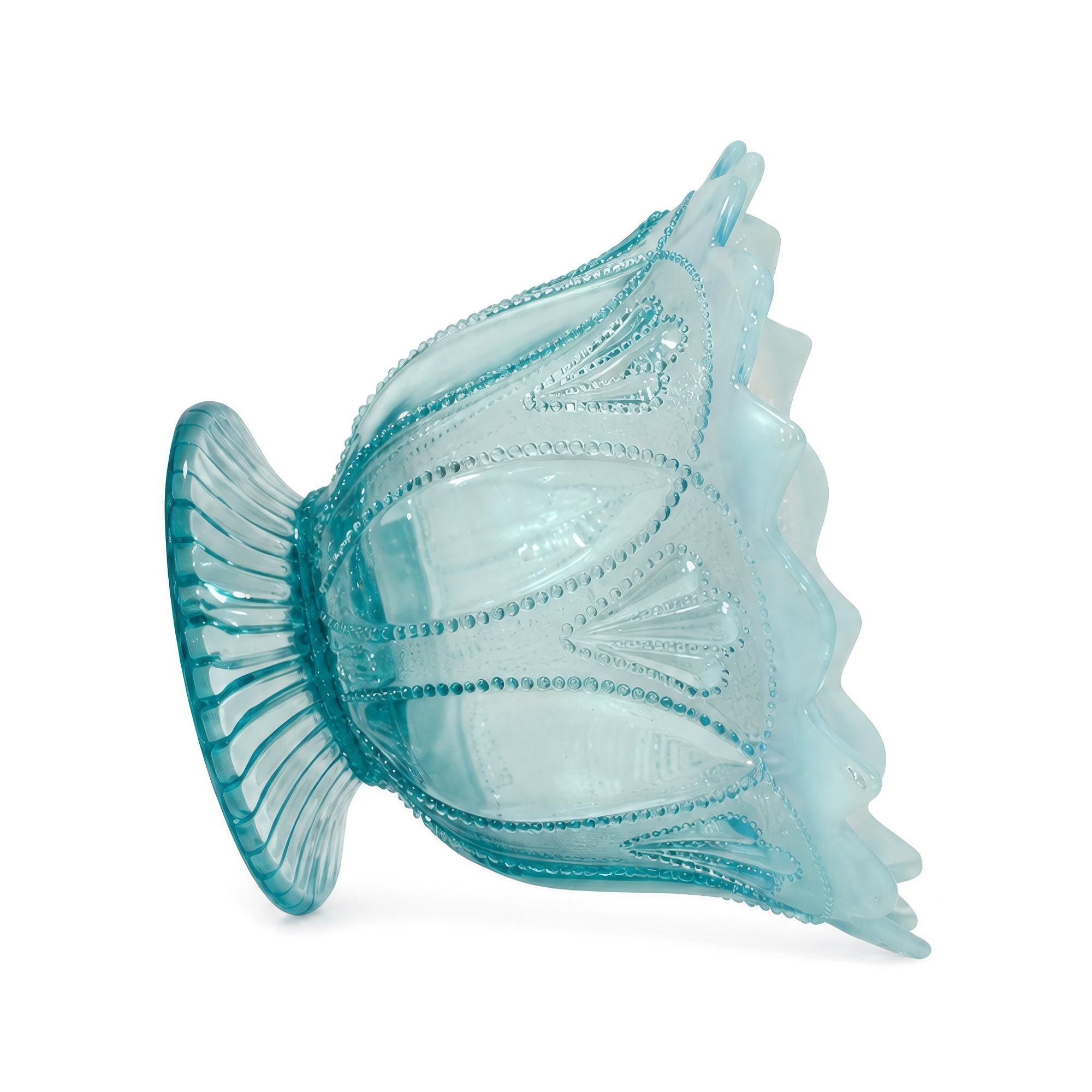 Antique American Blue Opalescent Glass Footed Bowl, Early 20th Century — image 2