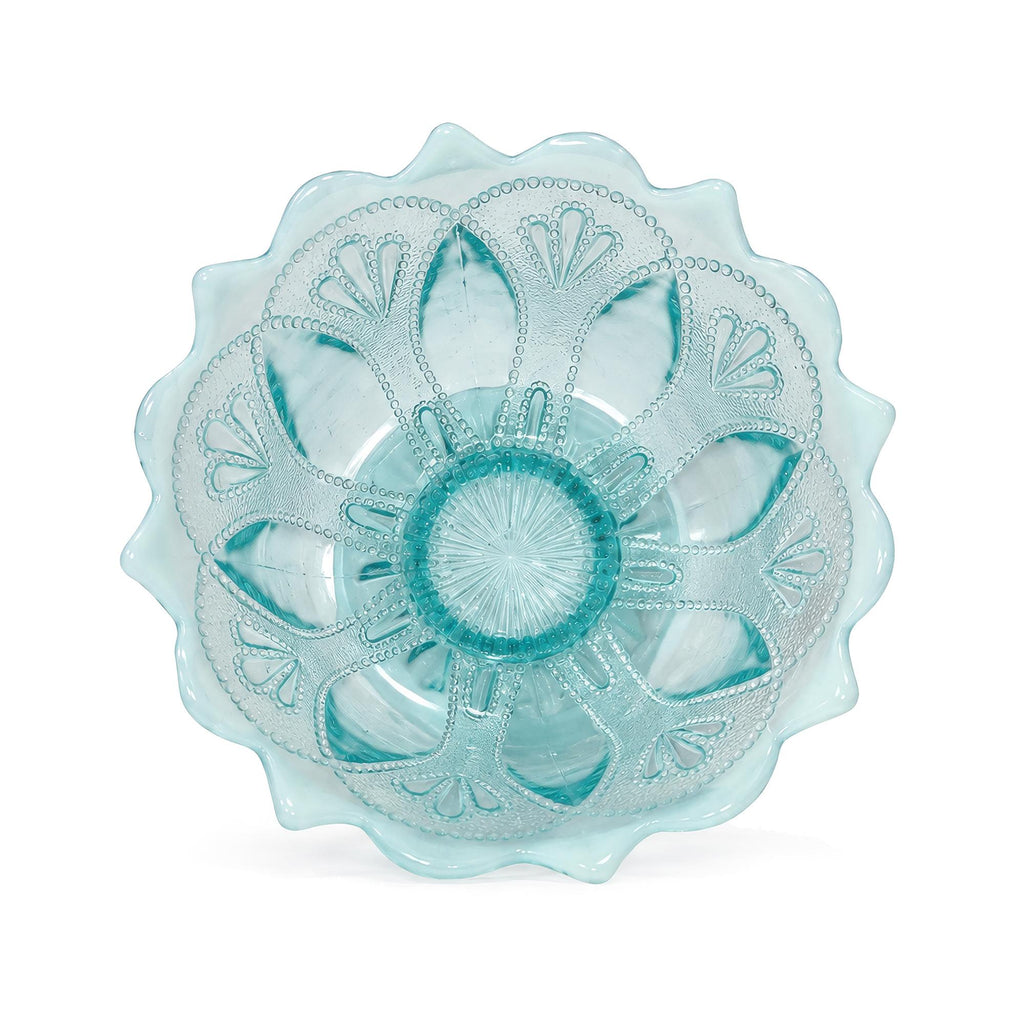 Antique American Blue Opalescent Glass Footed Bowl, Early 20th Century — image 4