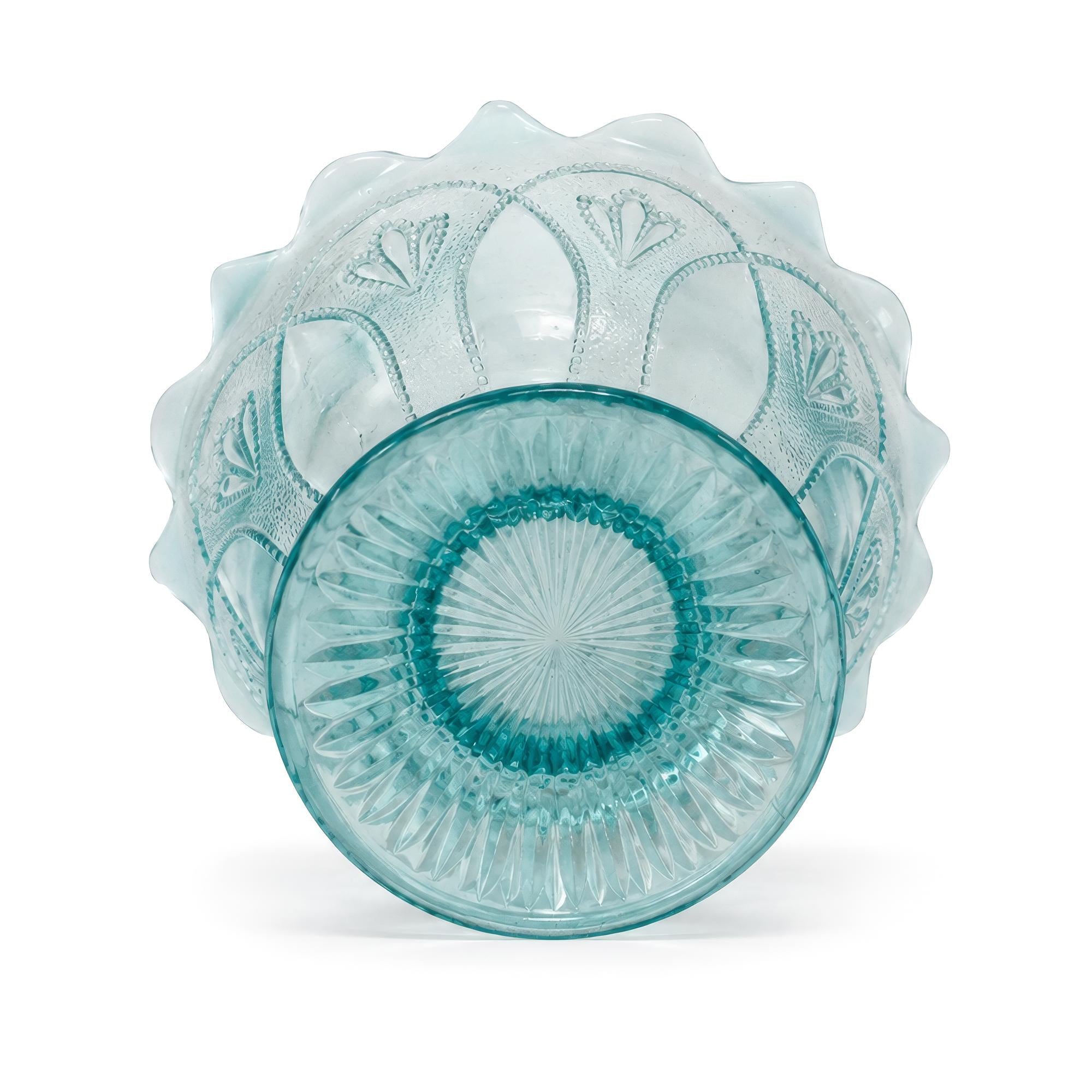 Antique American Blue Opalescent Glass Footed Bowl, Early 20th Century — image 5
