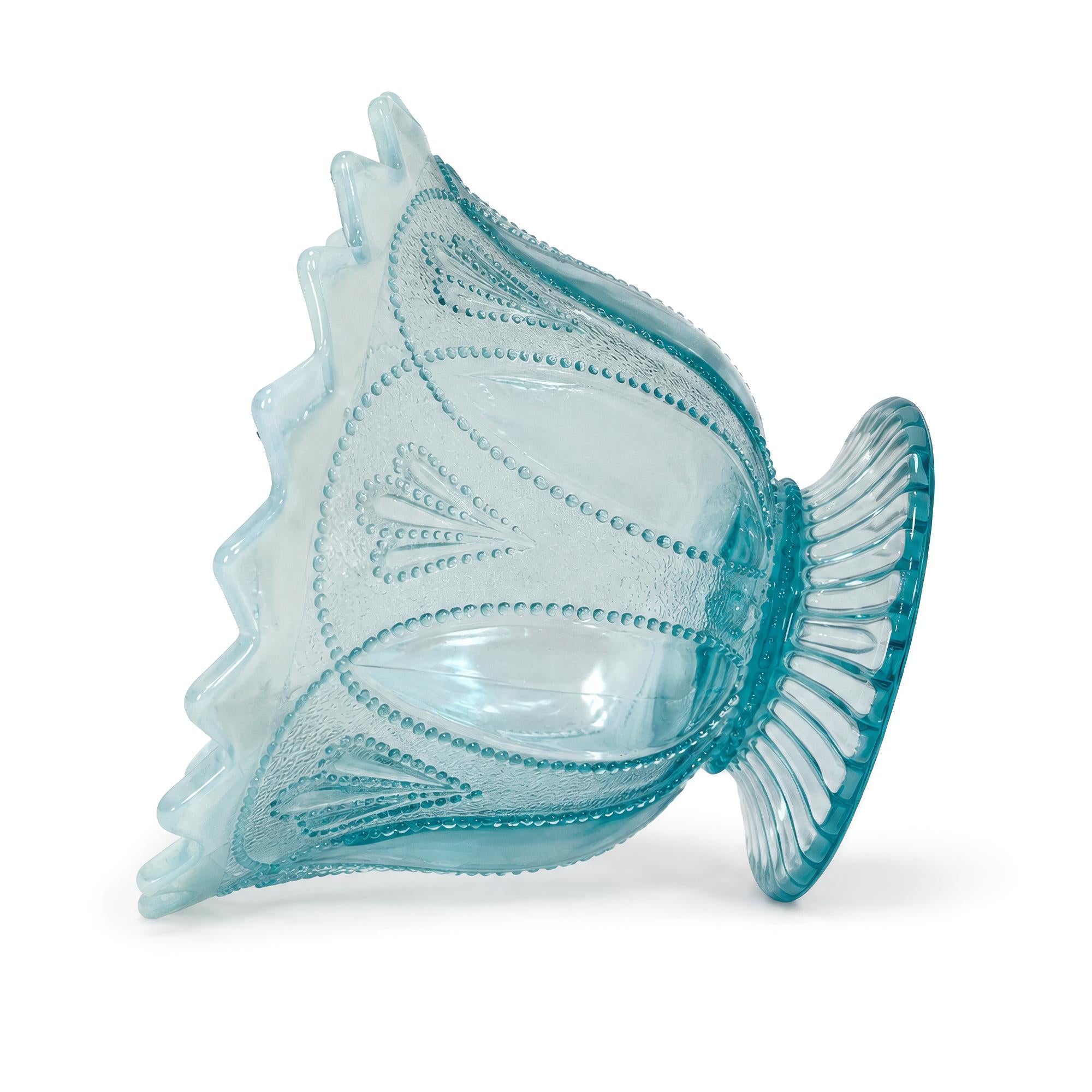 Antique American Blue Opalescent Glass Footed Bowl, Early 20th Century — image 6