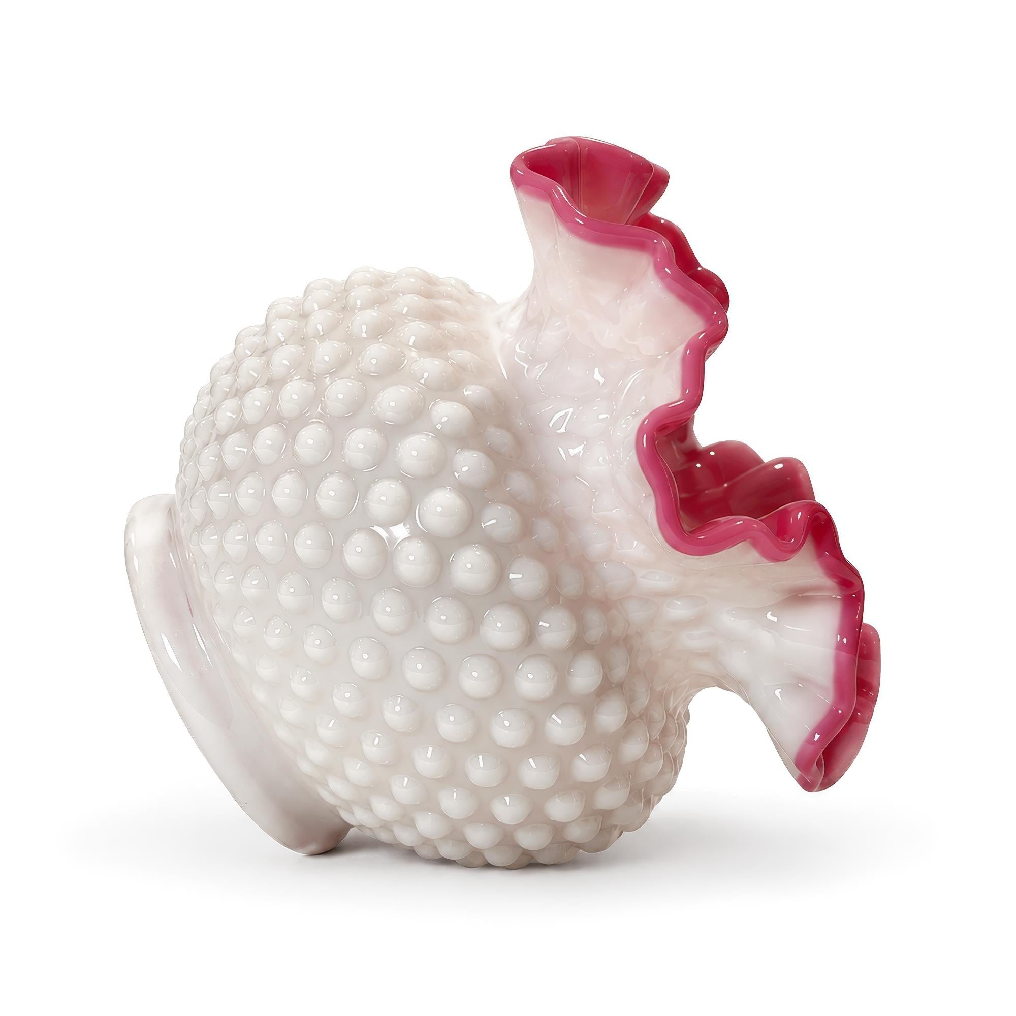 Vintage Fenton-Attributed Wild Rose Overlay Hobnail Milk Glass Rose Bowl — image 3