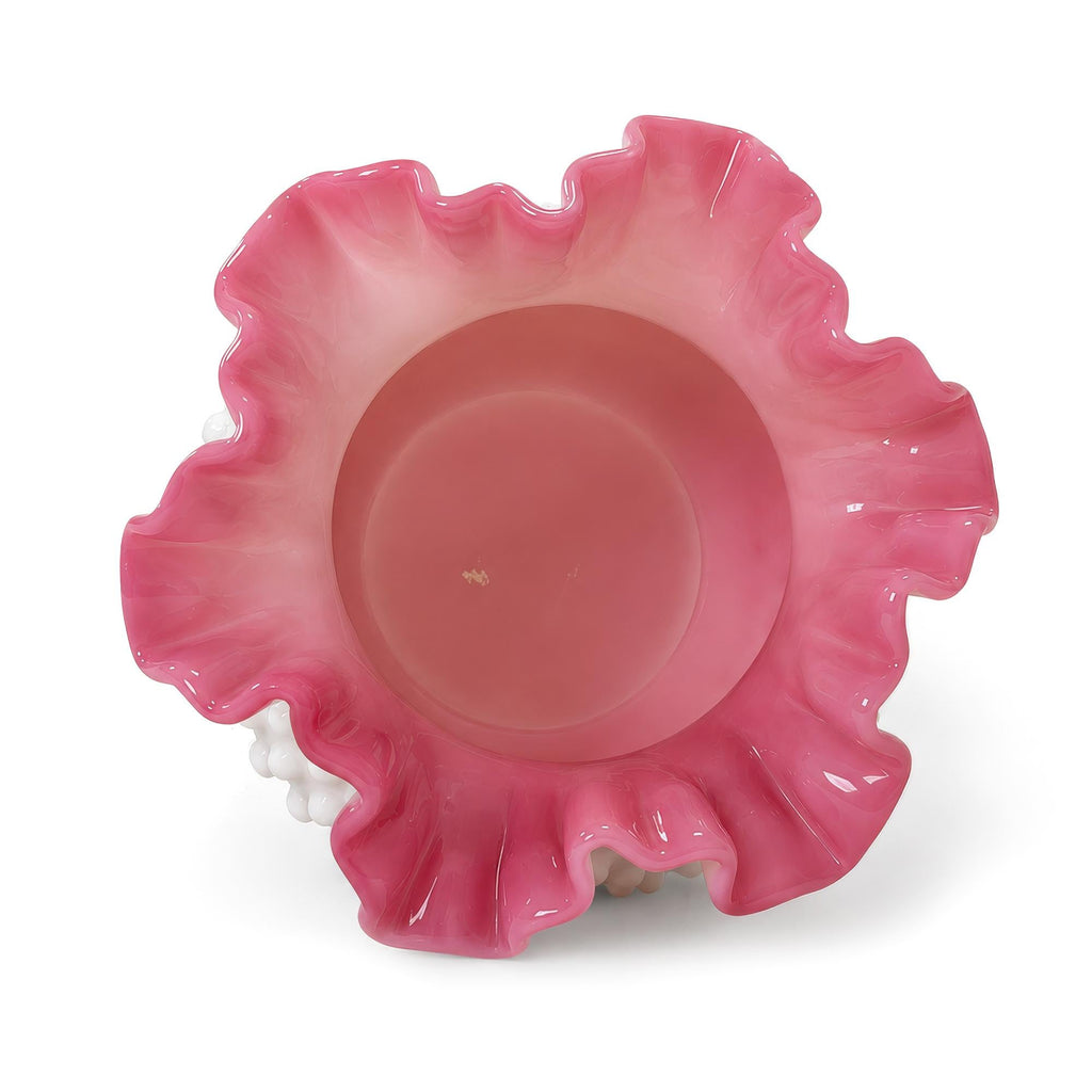 Vintage Fenton-Attributed Wild Rose Overlay Hobnail Milk Glass Rose Bowl — image 4