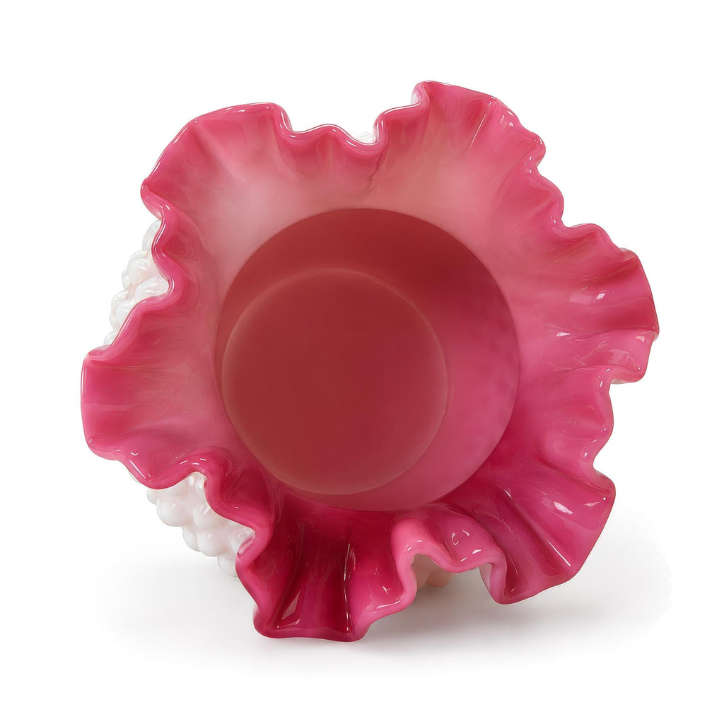 Vintage Fenton-Attributed Wild Rose Overlay Hobnail Milk Glass Rose Bowl — image 7