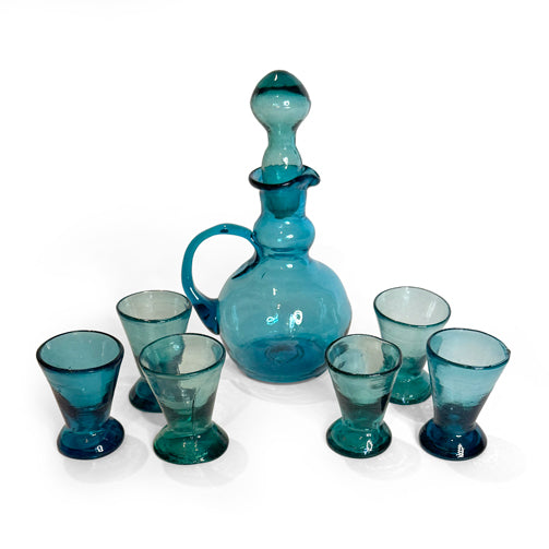 Turquoise Glass Liqueur Set with Glasse