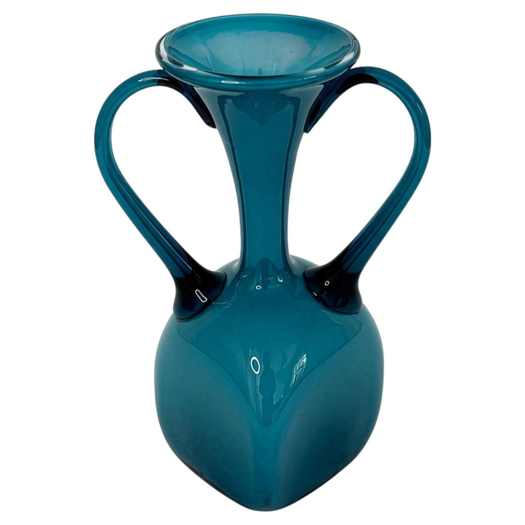 Mid-Century Italian Turquoise Opaline Glass Vase, 1950s Double-Handled