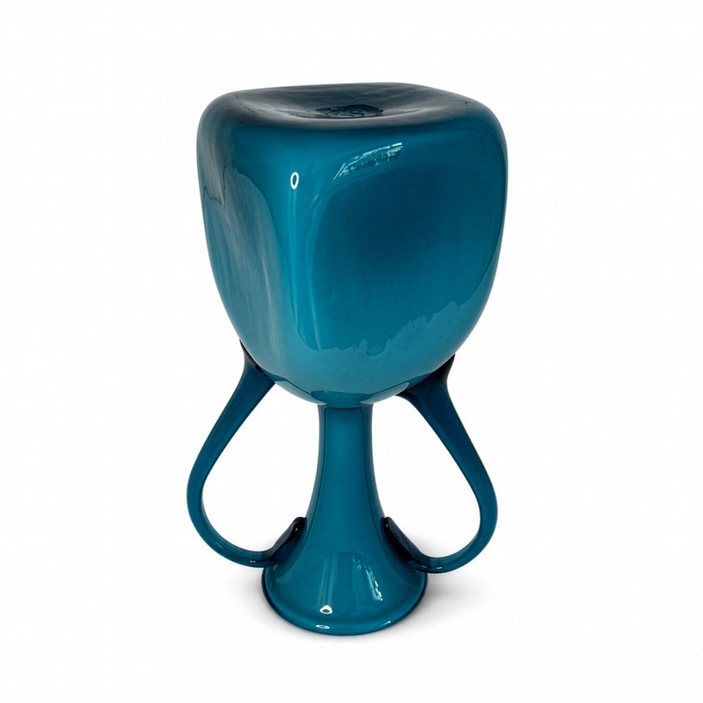 Mid-Century Italian Turquoise Opaline Glass Vase, 1950s Double-Handled