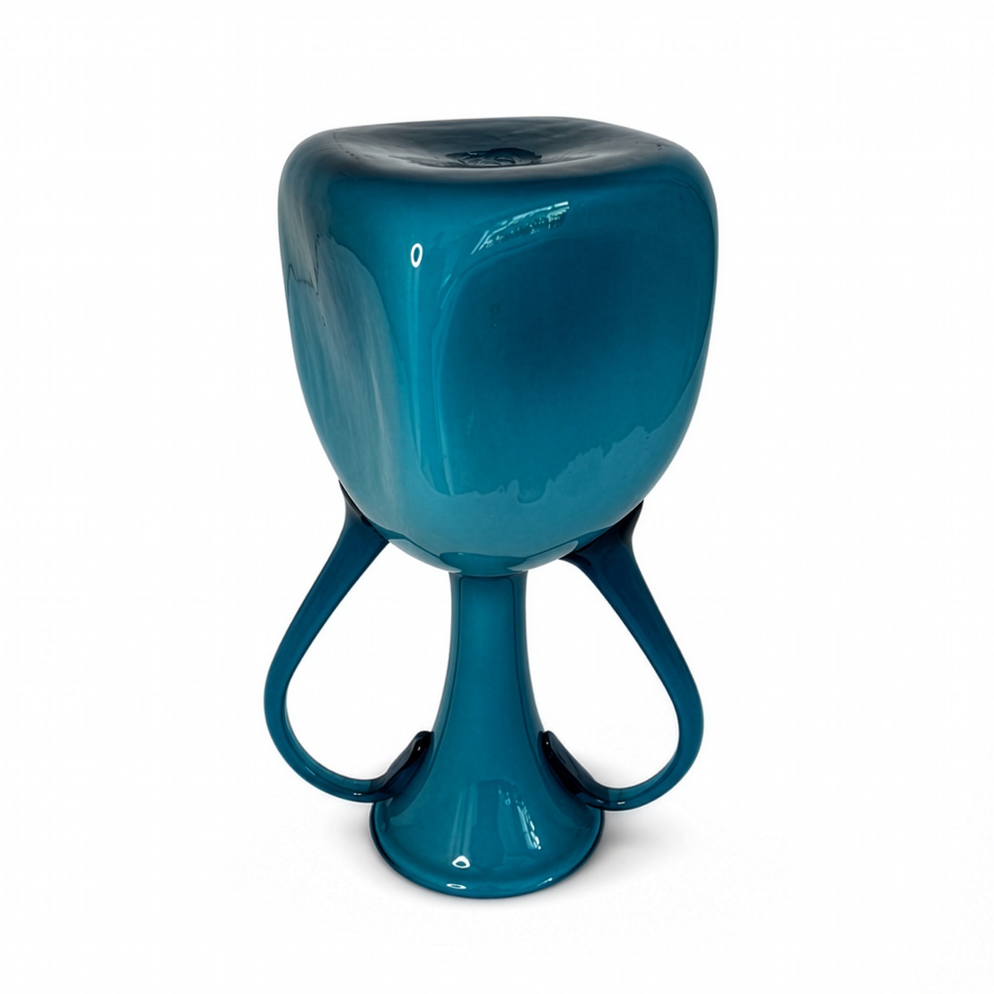 Mid-Century Italian Turquoise Opaline Glass Vase, 1950s Double-Handled
