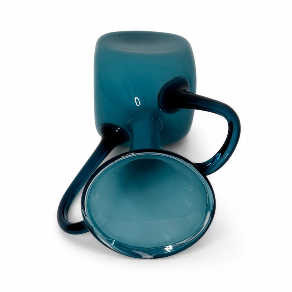 Mid-Century Italian Turquoise Opaline Glass Vase, 1950s Double-Handled